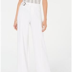 INC Side Belt Wide Leg Regular Pants High Rise Washed White 6P Ivory NEW Petite